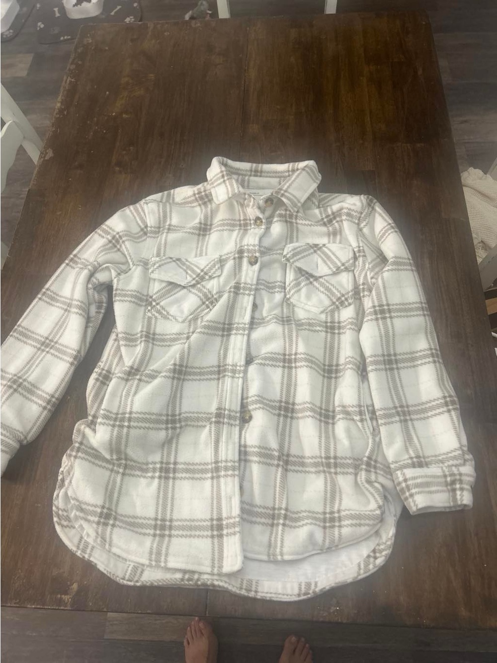 Thread & Supply White and Taupe Plaid Button-Down Shirt Jacket